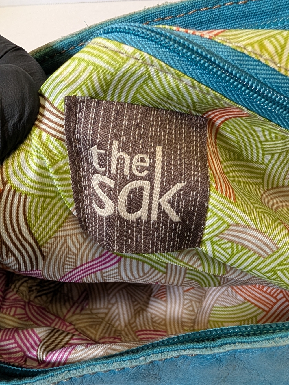 The Sak Teal Leather Shoulder Bag with Brown Braided Strap - Picture 5 of 6